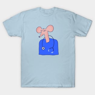 Funny and suspicious skinny rat doctor in blue sweater. T-Shirt